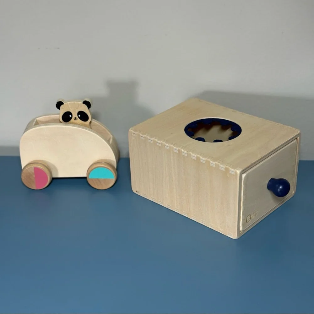 Kiwi Co Panda Crate Wooden Panda Pull Back Car & Ball Drop Drawer Toys NEW